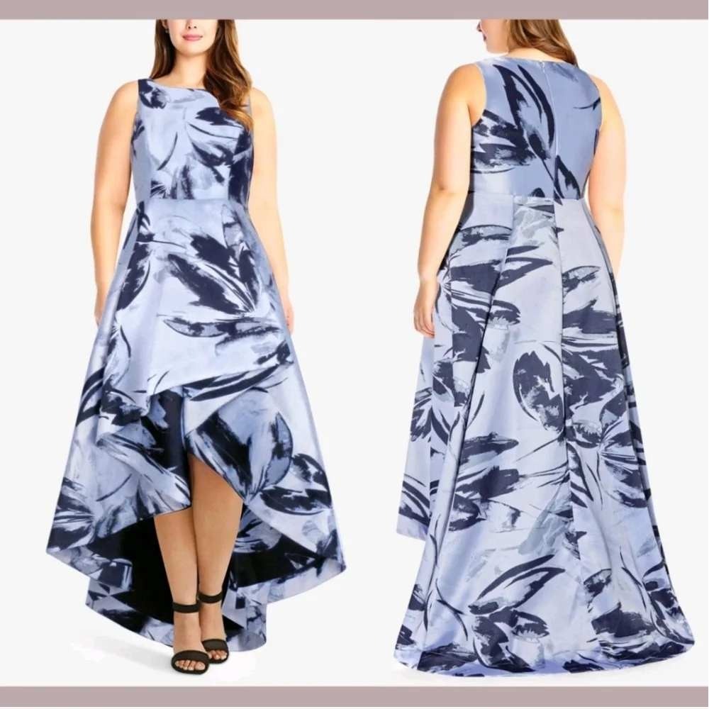 Adrianna Papell Gown High Low Floral 4 Blue Womens Formal‎ Wedding Guest SEO